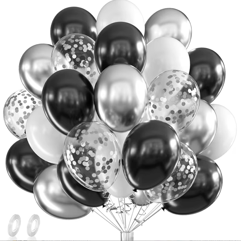 Balloon Pump Hand - 42 stks Zilver Zwart Wit Confetti