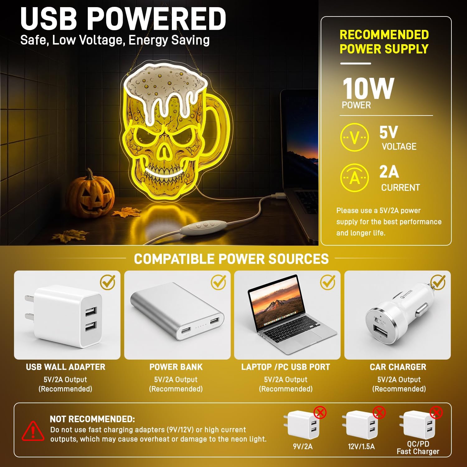 Schedelbier-neonreclame, USB L - Neon Sign Party recensie en prijs
